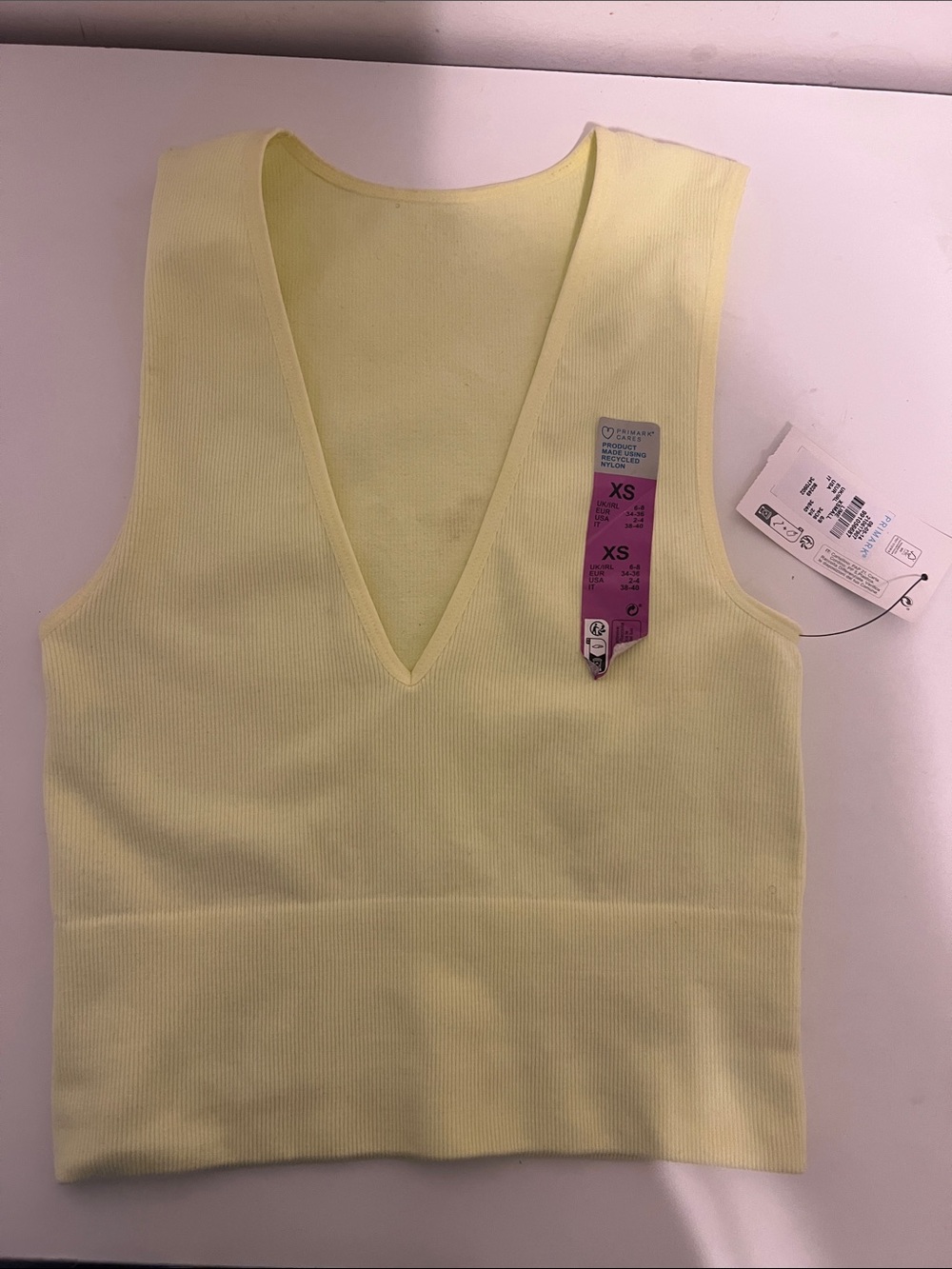 Primark Pale Yellow Ribbed V-Neck Crop Tank